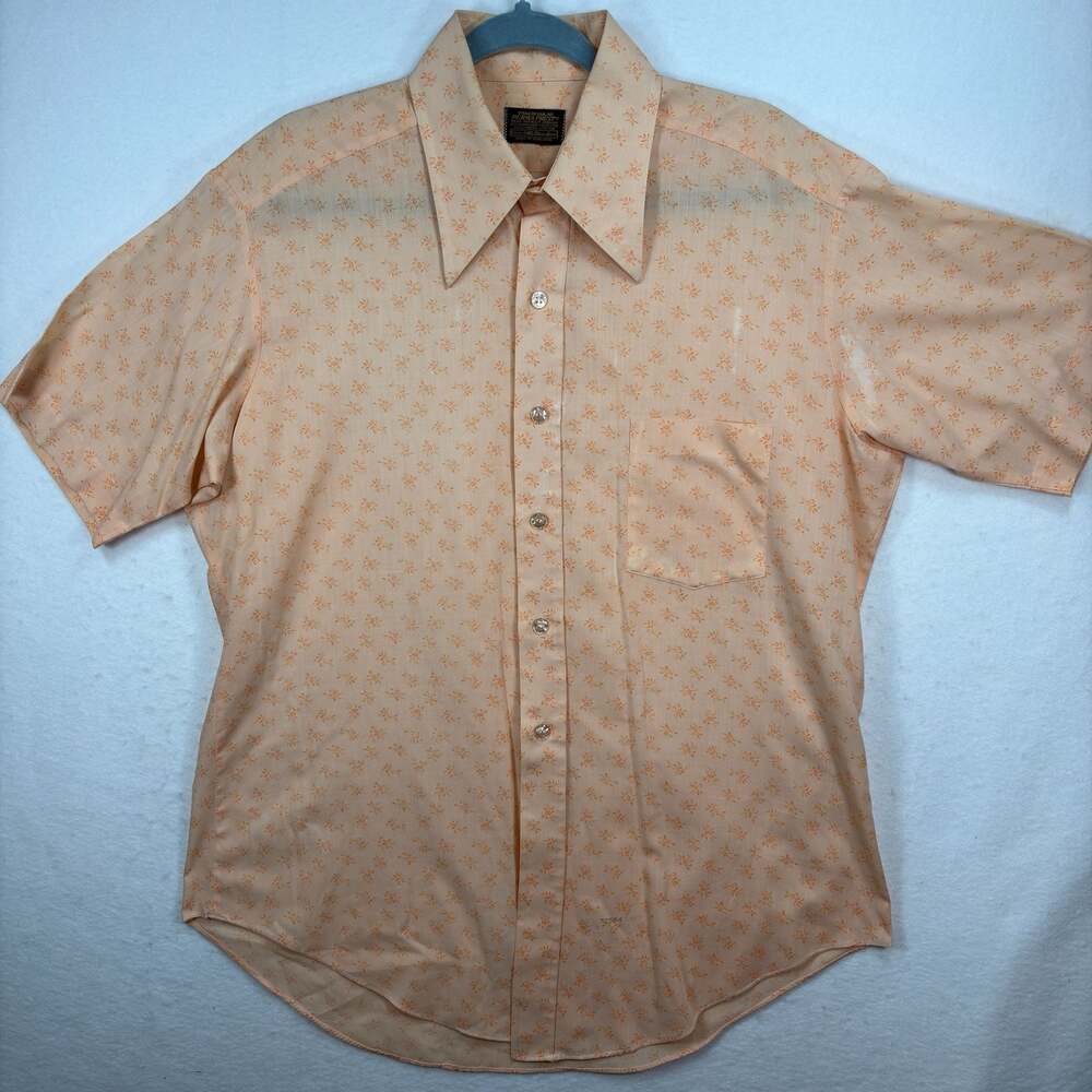 Vintage 70s Sears Perma Prest Shirt Mens Medium Peach Floral Dagger Collar